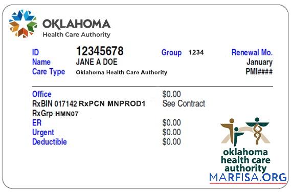 Printable Oklahoma health insurance card sample